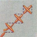 Счётные швы. Крест простой. Пунктирные линии означают переход рабочей нитки по изнаночной стороне