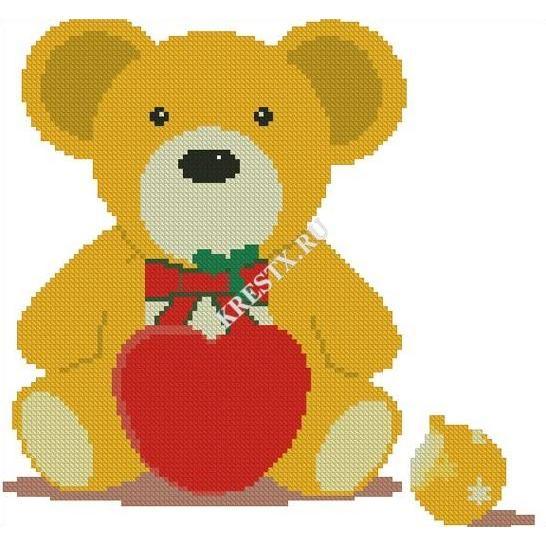 Бесплатная схема вышивки крестом «Мишка Тедди с подарком»